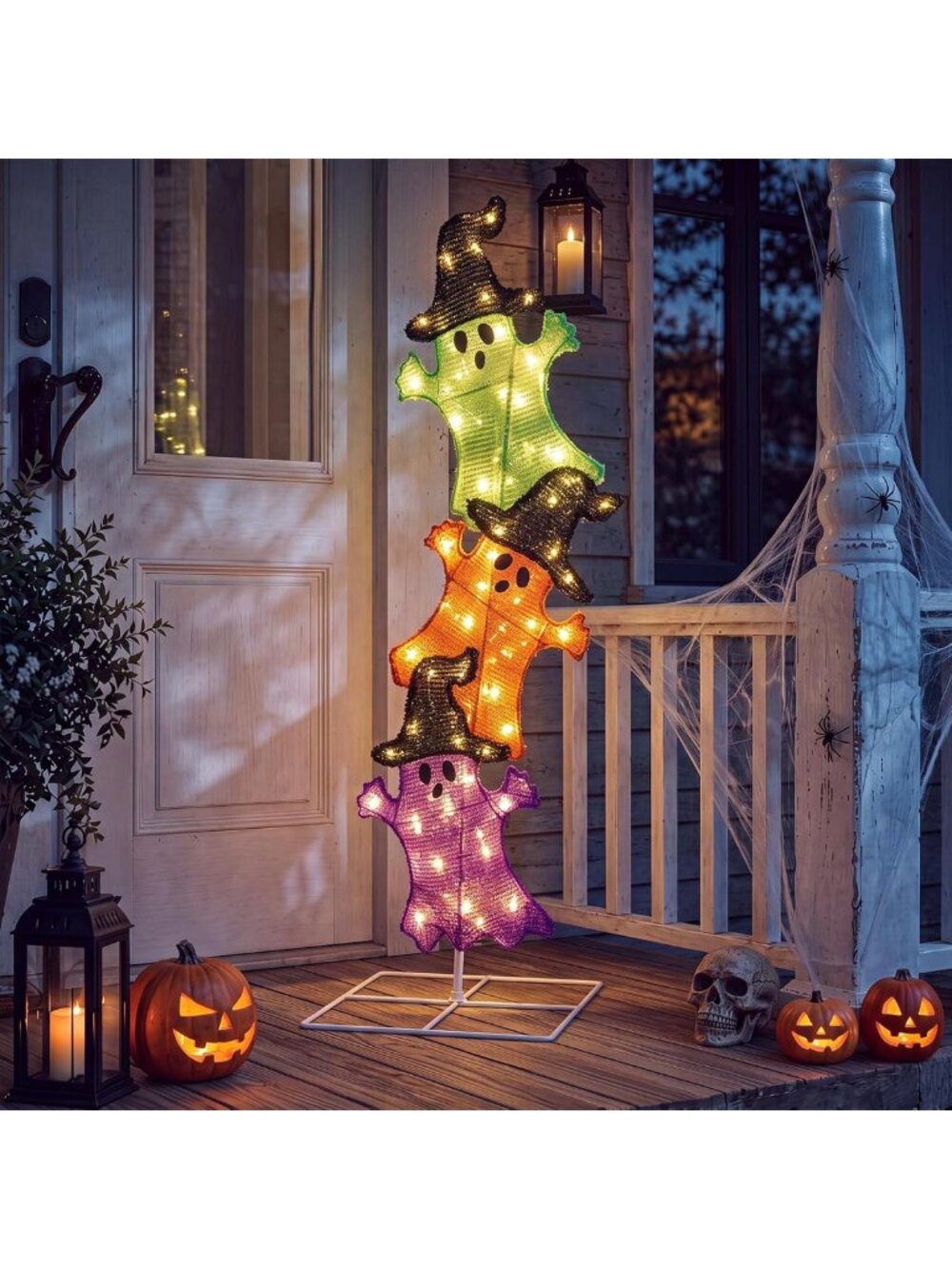 Pre-lit Halloween Ghost Lights - 42" Lighted Witch Hat Decor for Spooky Nights